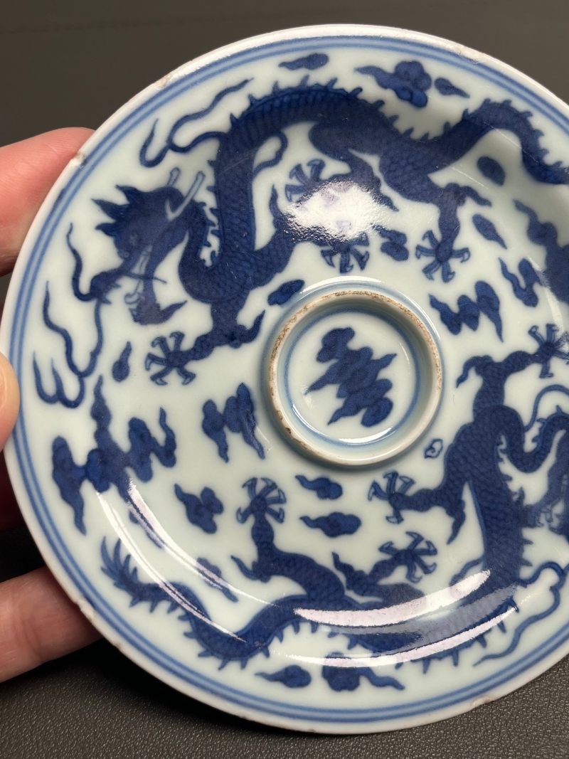 清乾隆  青花云龙纹盏托 - 图8