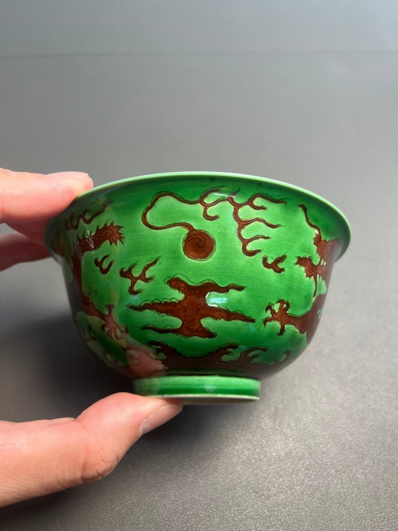 清嘉庆  绿地紫龙碗 - 图6