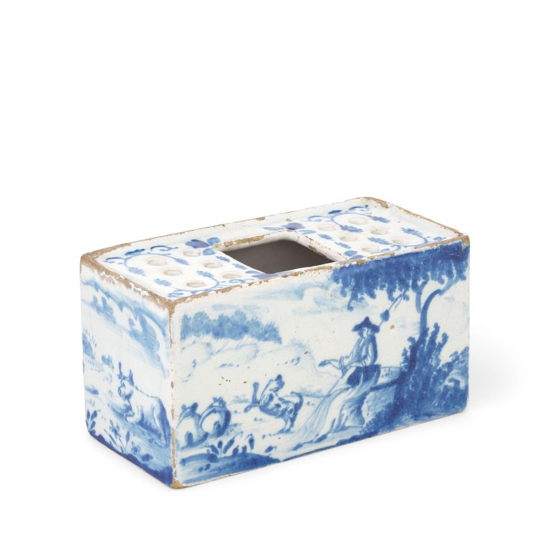 An English delftware flower brick, circa 1750-60