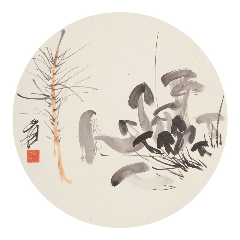張大千（1899-1983）香菇與花卉二幀 設色紙本 立軸 | ZHANG DAQIAN (1899-1983) - 图6