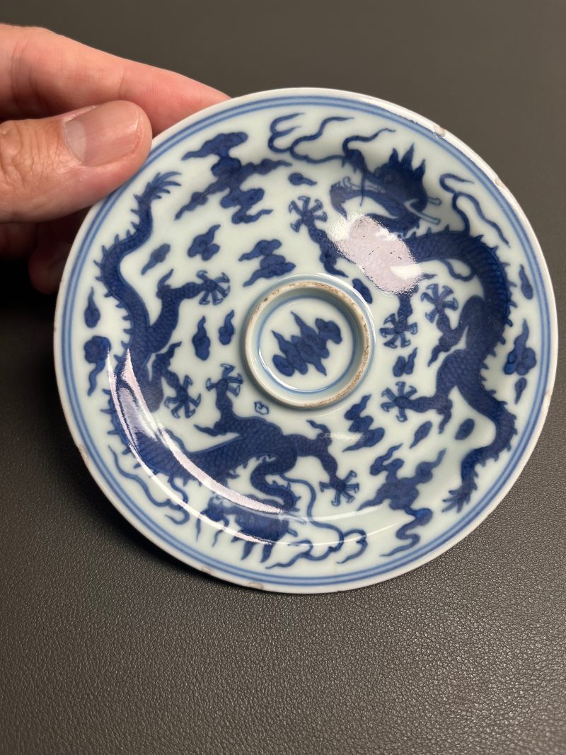 清乾隆  青花云龙纹盏托 - 图2