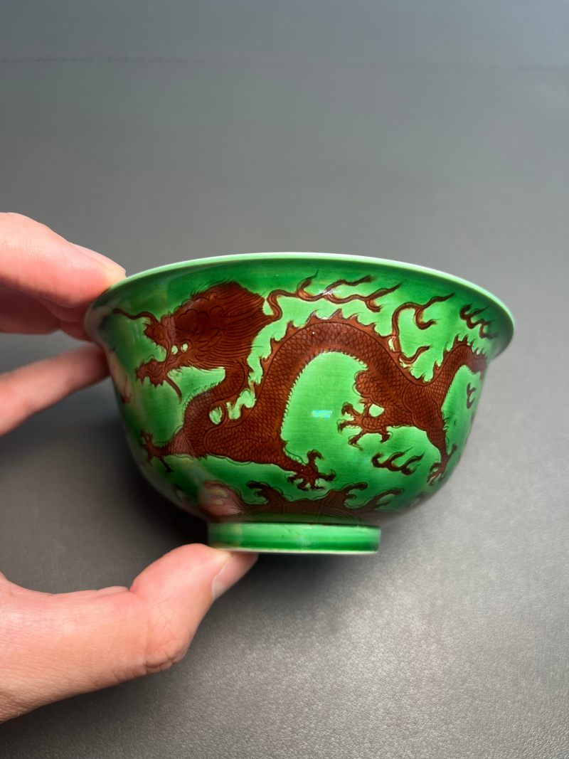 清嘉庆  绿地紫龙碗 - 图7
