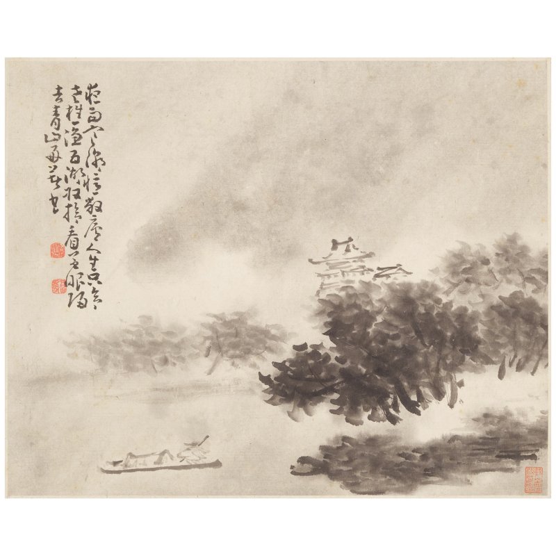 黃慎（1687-1768）山水冊頁二幀 淺絳水墨紙本 鏡心 | HUANG SHEN (1687-1768)