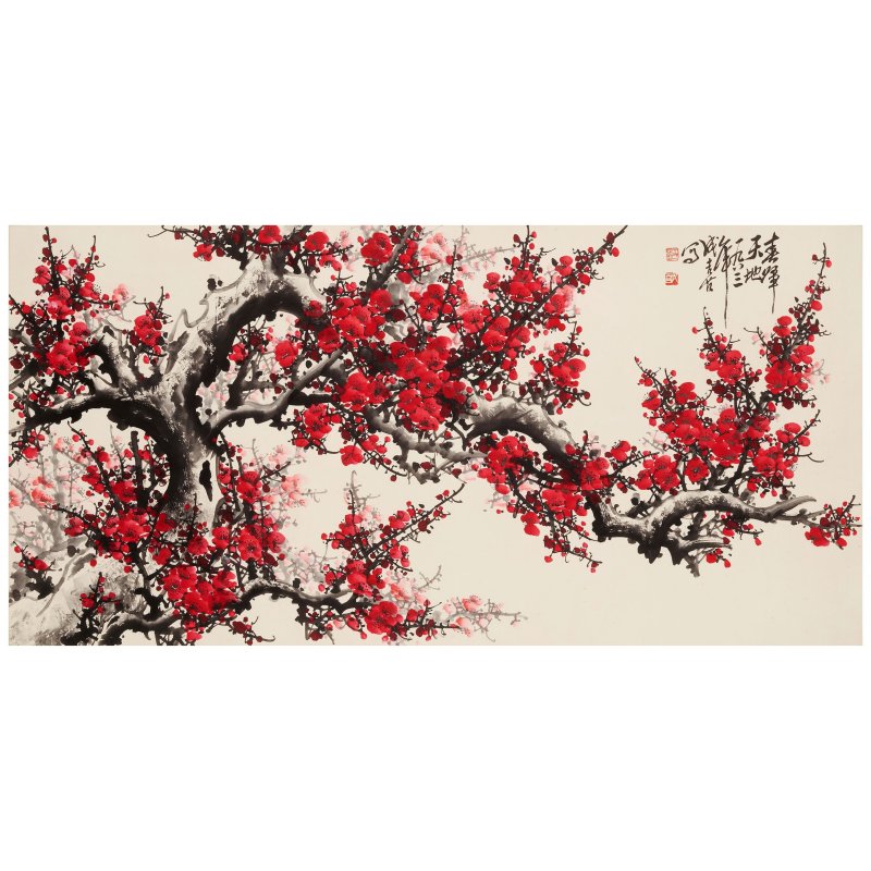 王成喜（1940年出生） 紅梅橫屏 設色紙本 鏡心 一九八三年作 | WANG CHENGXI (B.1940)