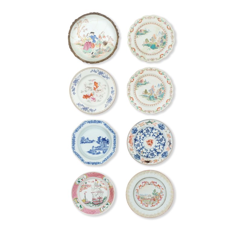 清雍正至乾隆 青花及粉彩盤一組八件 | A COLLECTION OF BLUE AND WHITE AND FAMILLE ROSE DISHES - 图3