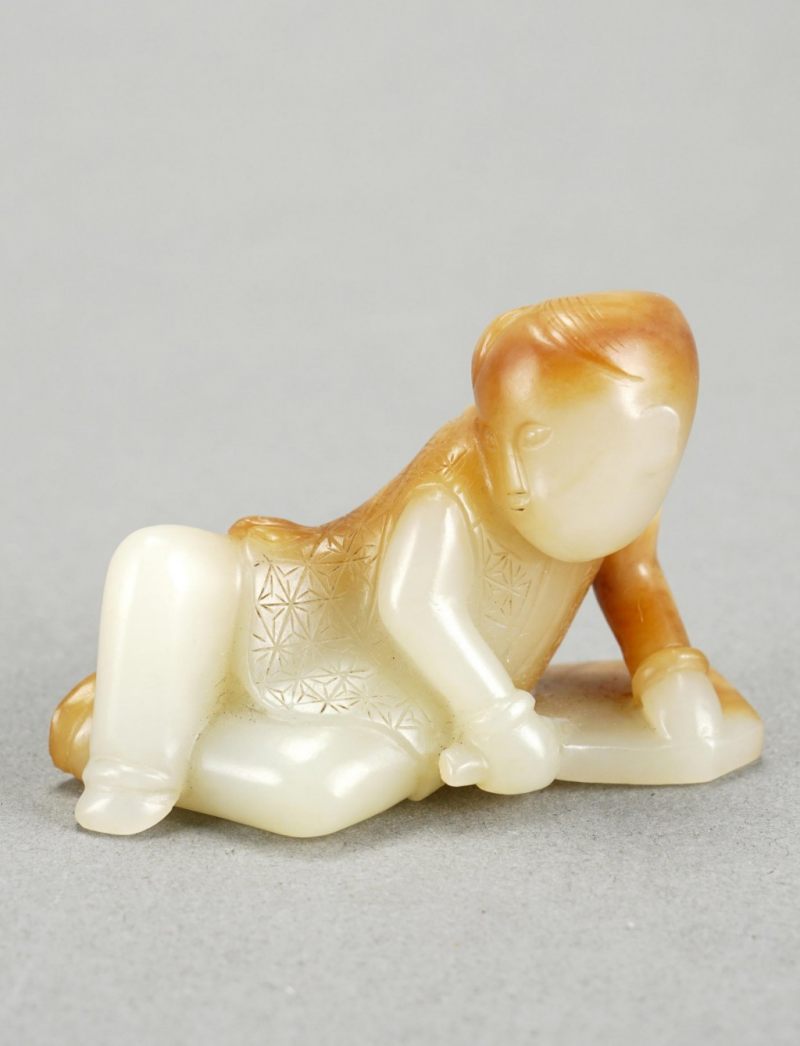    清 巧色白玉童子