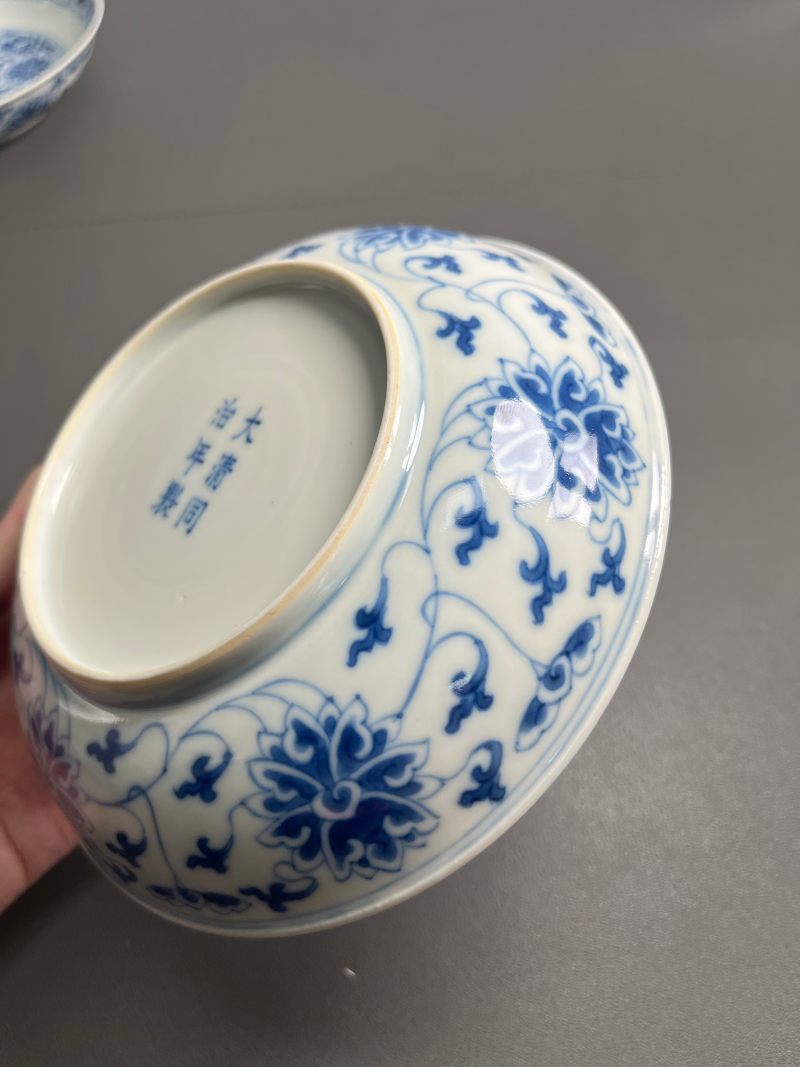 清同治  青花缠枝莲纹盘（一对） - 图6