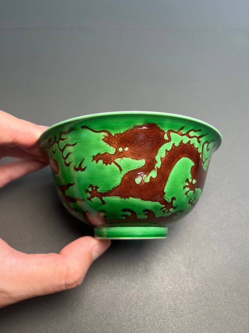 清嘉庆  绿地紫龙碗 - 图8