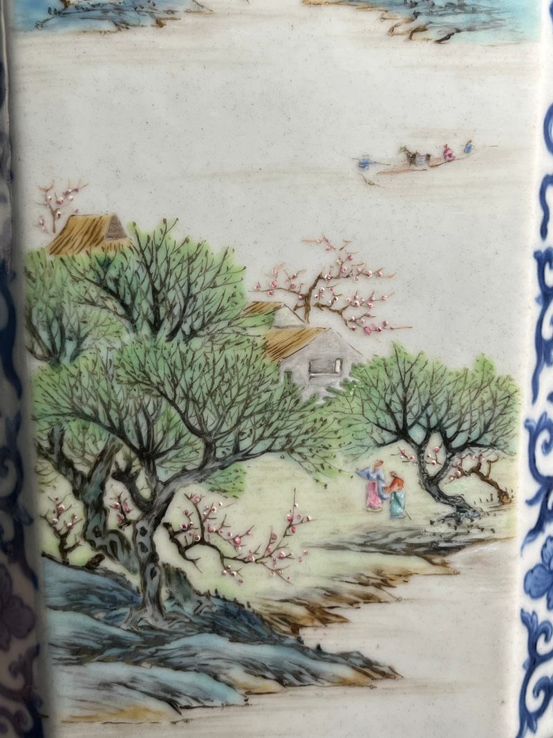 清乾隆  青花八吉祥开光洋彩“四时燕居”图诗文八方瓶 - 图14