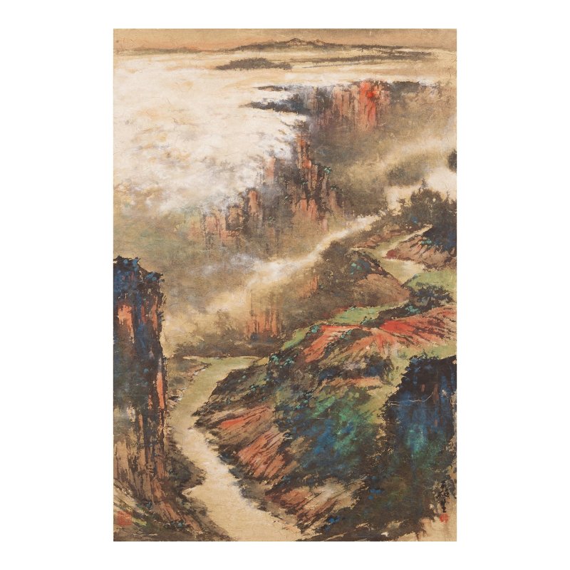 黃磊生（生於1928） 溪山雲海 設色紙本 畫框 | HUANG LEISHENG (B.1928)