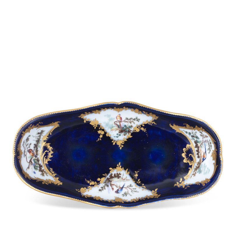 A Vincennes/Sèvres bleu-lapis ground stand (plateau en porte-huilier), dated 1756