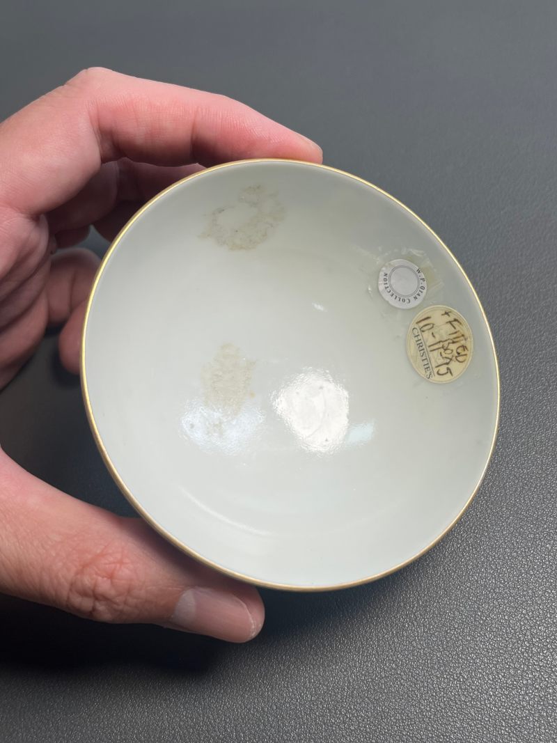 清道光  蓝料地珐琅彩冰梅纹茶圆（一对） - 图14