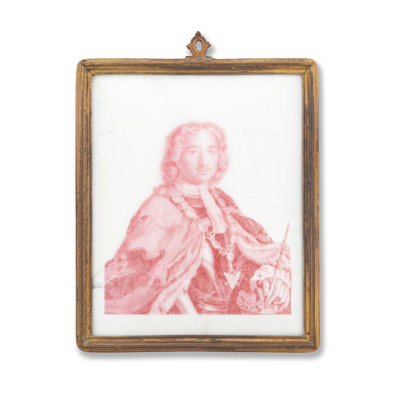 A rare Battersea enamel Royal portrait plaque, circa 1753-56