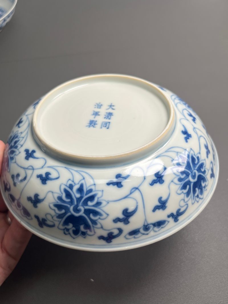 清同治  青花缠枝莲纹盘（一对） - 图7