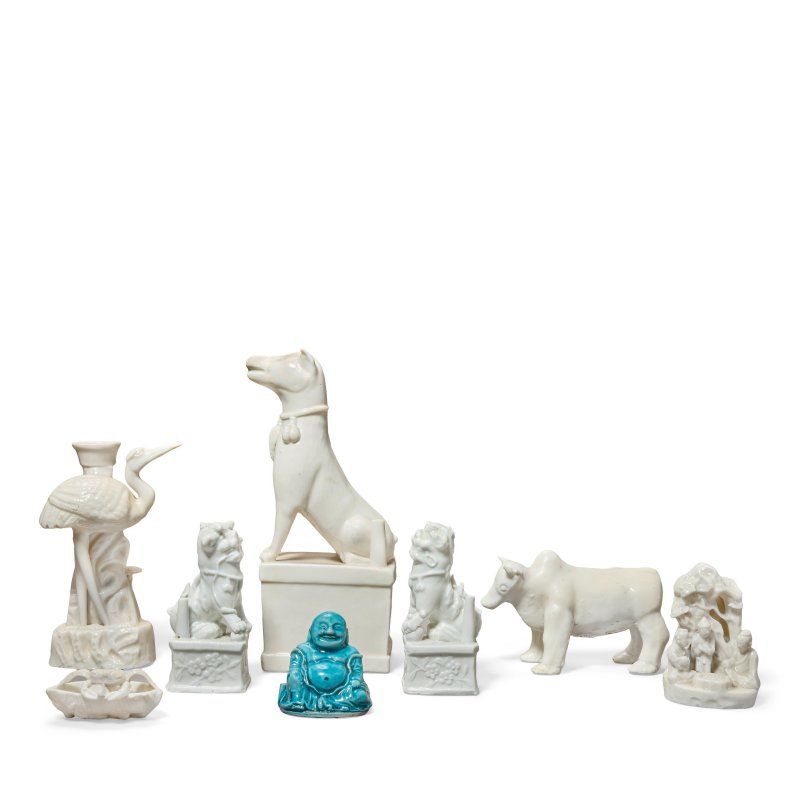 十七/十八世紀 德化瓷一組七件及松石綠釉布袋和尚一件 | A GROUP OF BLANC-DE-CHINE WARES AND A TURQUOISE-GLAZED MODEL OF BUDAI