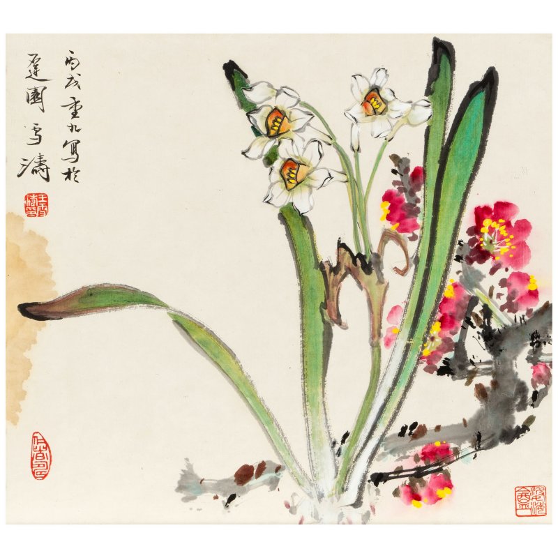 王雪濤（1903-1982） 蘭花 設色紙本 鏡框 一九四六年作 | WANG XUETAO (1903-1982)