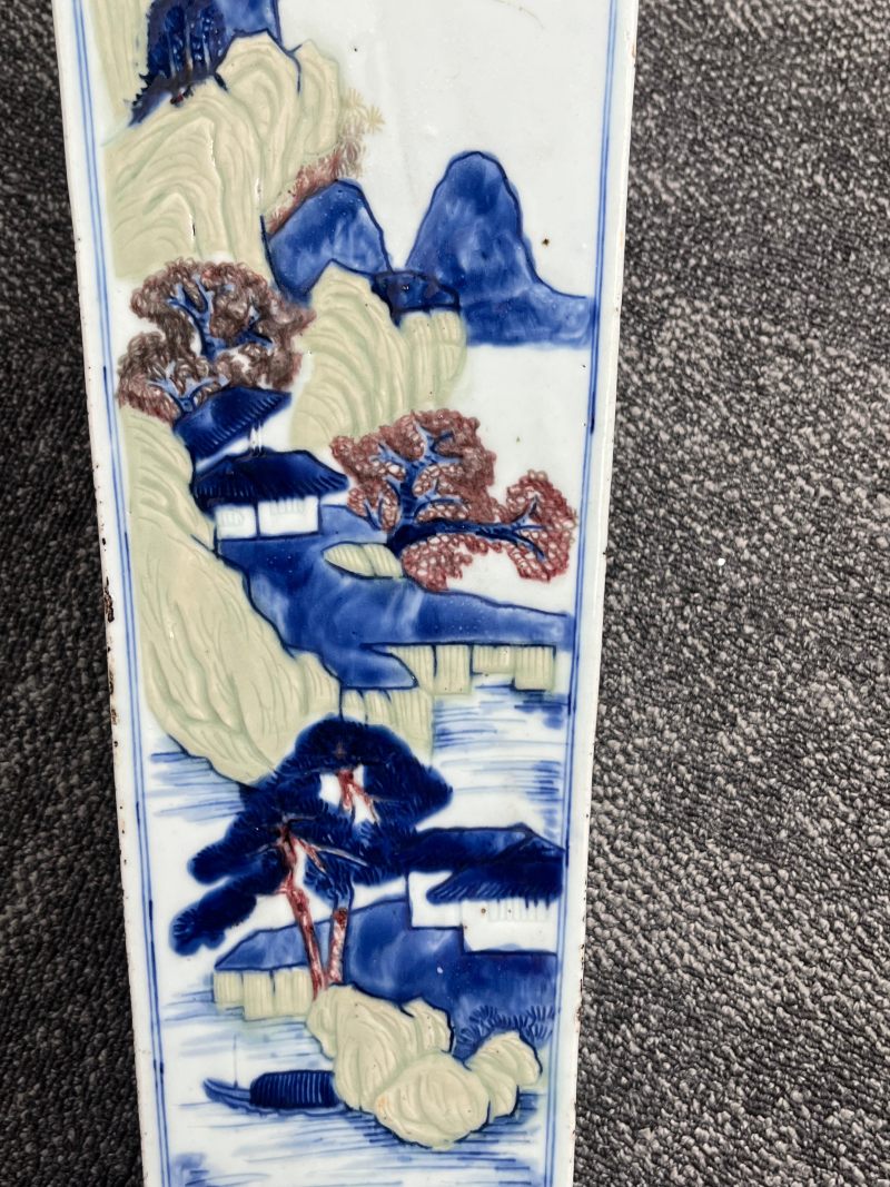 清康熙  釉下三彩山水人物亭台楼阁图四方瓶（税） - 图14