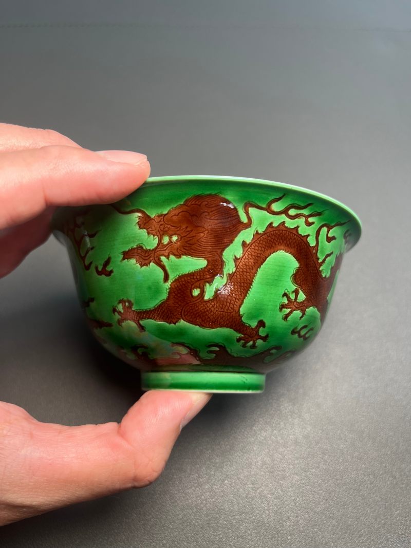 清嘉庆  绿地紫龙碗 - 图11