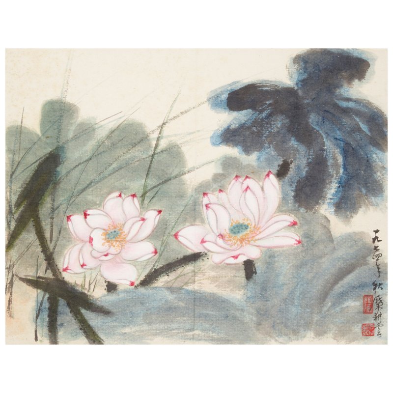 靡耕雲（1910-1998） 荷花、牡丹 設色紙本 鏡心二幀 一九七四年作 | MI GENGYUN (1910-1998)