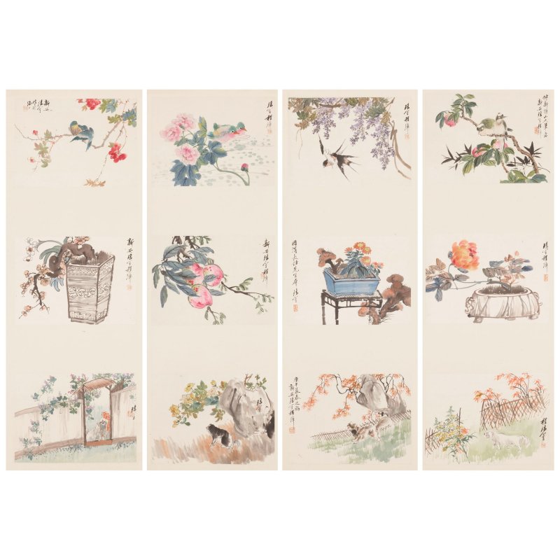 程璋（1869-1938）花鳥清供四條屏 設色紙本 立軸 | CHENG ZHANG (1869-1938)