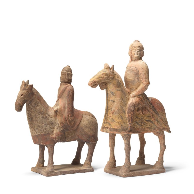 北齊 騎士俑兩件 | TWO PAINTED POTTERY EQUESTRIAN WARRIORS