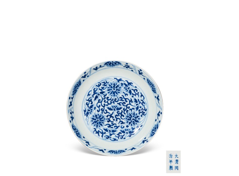 清同治  青花缠枝莲纹盘 - 图1