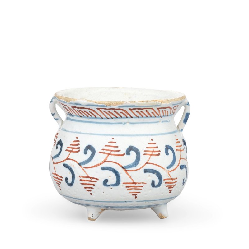 An English delftware toy or miniature cauldron, circa 1710-30