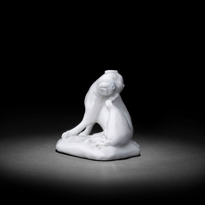 An Derby white model of a pug dog, circa 1750-52