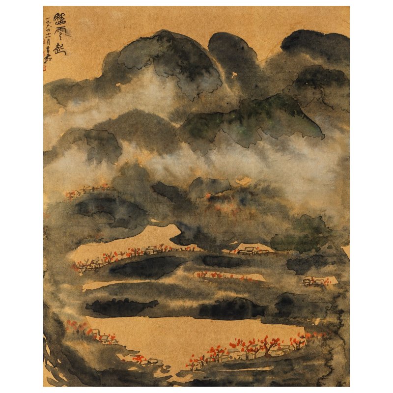 蒋諤士（蔣青霜 1913-1973）雲山秋色 設色紙板 鏡框 一九六四年作 | JIANG ESHI (1913-1973)