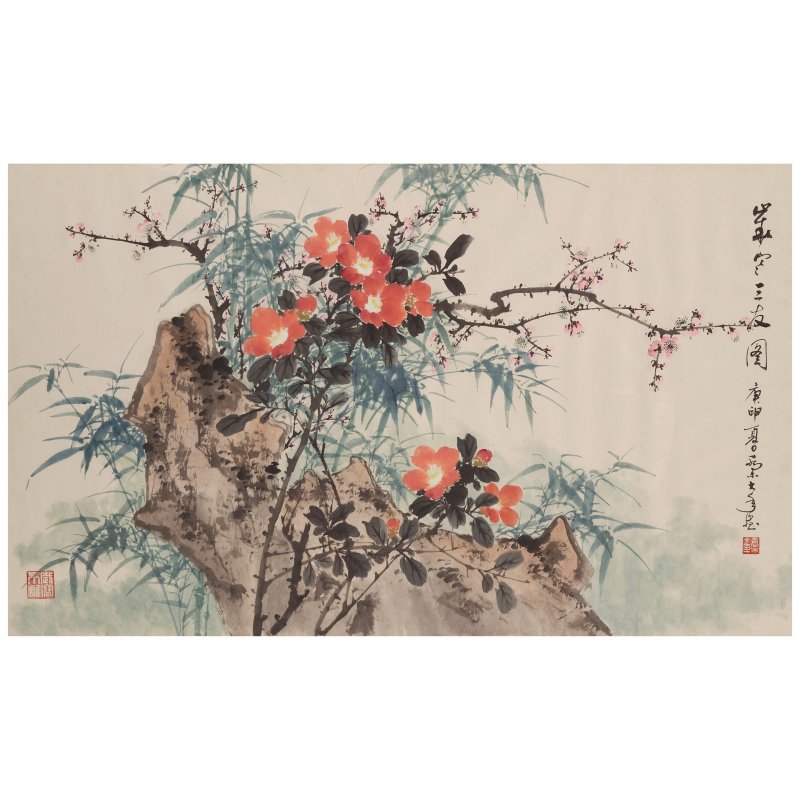 喬木（1920-2002）歲寒三友圖 設色紙本 鏡框 一九八〇年作 | QIAO MU (1920-2002)
