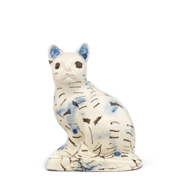 A Staffordshire saltglaze model of a cat, circa 1750