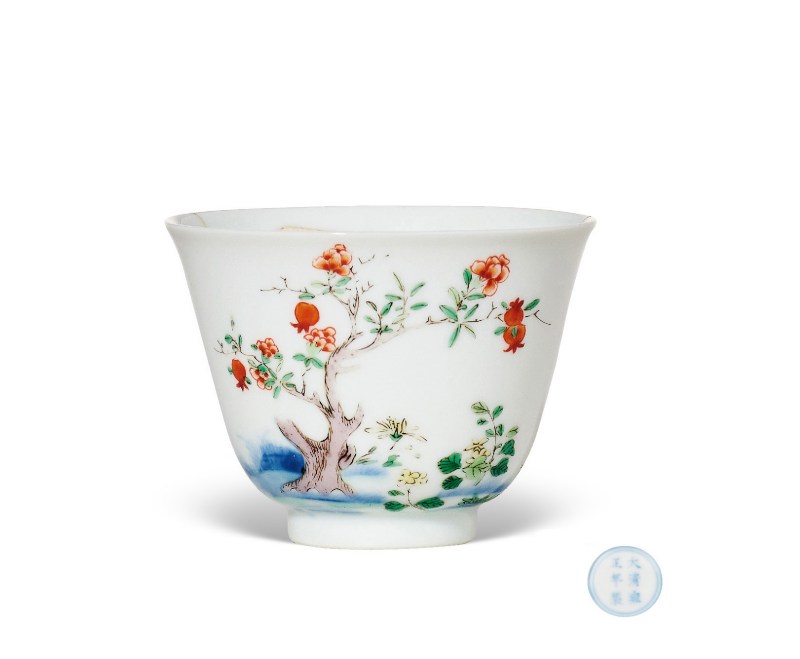 清雍正  五彩五月石榴花神杯