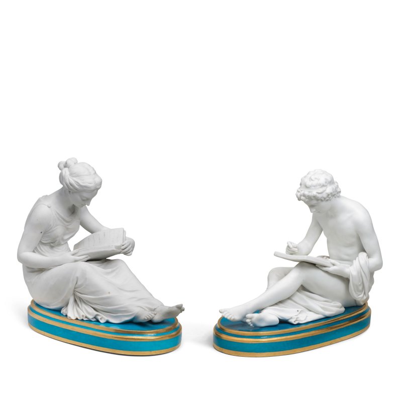 A pair of Sèvres biscuit figures "Le philosophe" and "L'étude", circa 1780-90