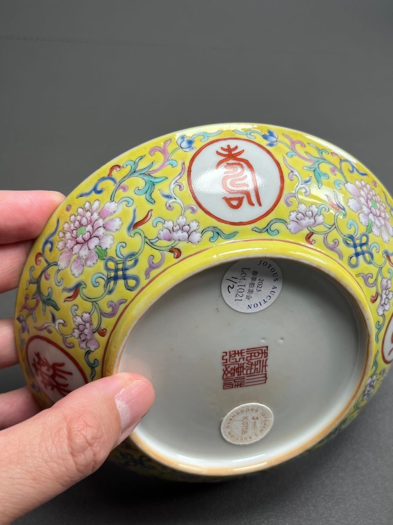 清嘉庆  粉彩万寿无疆纹盘（一对） - 图9