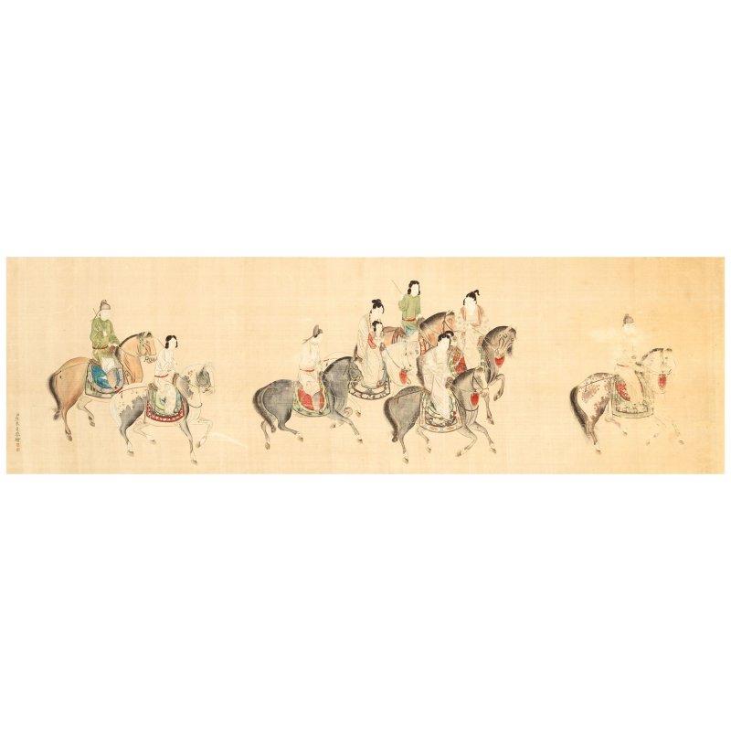 （款）焦炳貞 臨虢國夫人游春圖 設色絹本 畫板畫框 | AFTER JIAO BINGZHEN