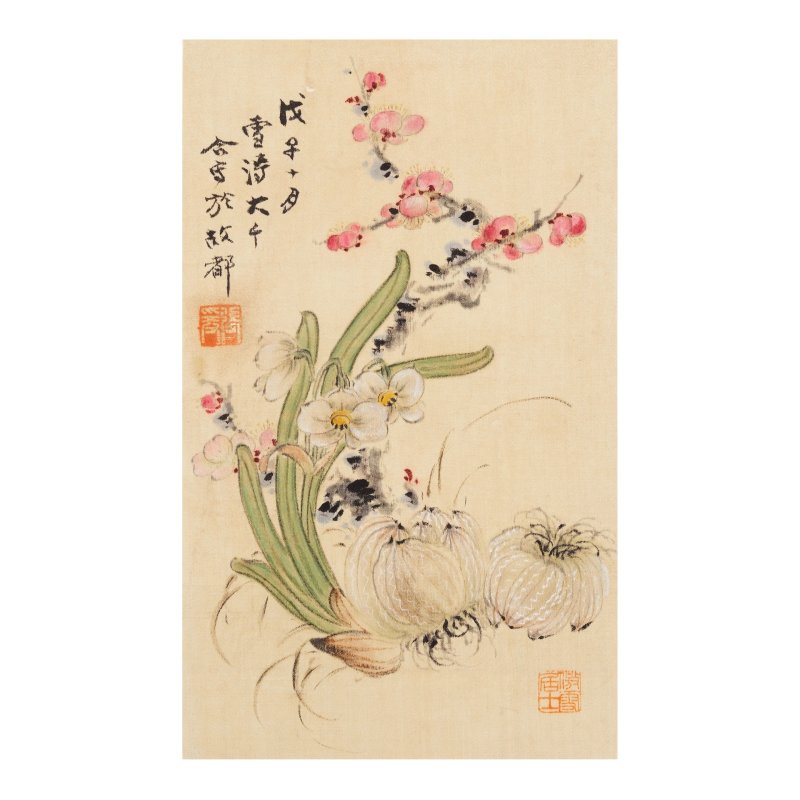 張大千（1899-1983）王雪濤（1903-1982） 花草合作 設色絹本 一九四三年作 | ZHANG DAQIAN (1899-1983) WANG XUETAO (1903-1982)