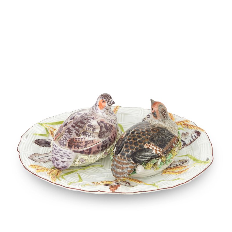 A rare Chelsea partridge tureen centrepiece, circa 1755