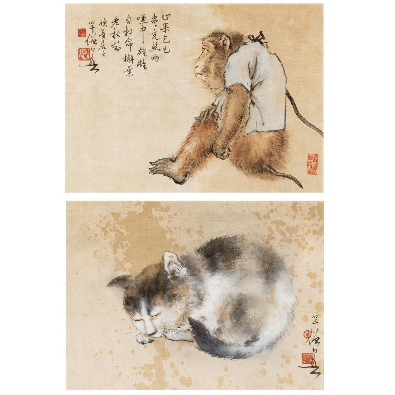 黃幻吾（1906-1985） 動物二幀 設色紙本 鏡框 | HUANG HUANWU (1906-1985)