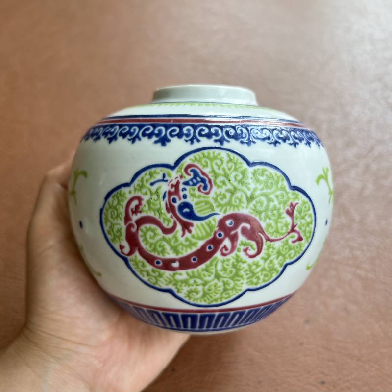 清乾隆 多色料彩穿花龙纹盖罐 - 图27