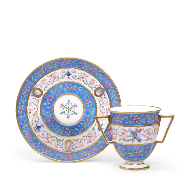 A Sèvres hard-paste porcelain revolutionary cup and saucer, dated 1791