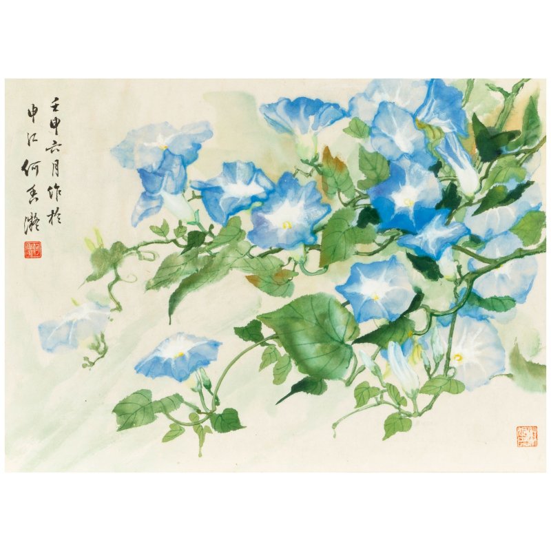 梅蘭芳（1894-1961） 何香凝（1878-1972） 花鳥二幅 設色絹本 設色紙本 鏡框 | MEI LANFANG (1894-1961) AND HE XIANGNING (1878-1972)