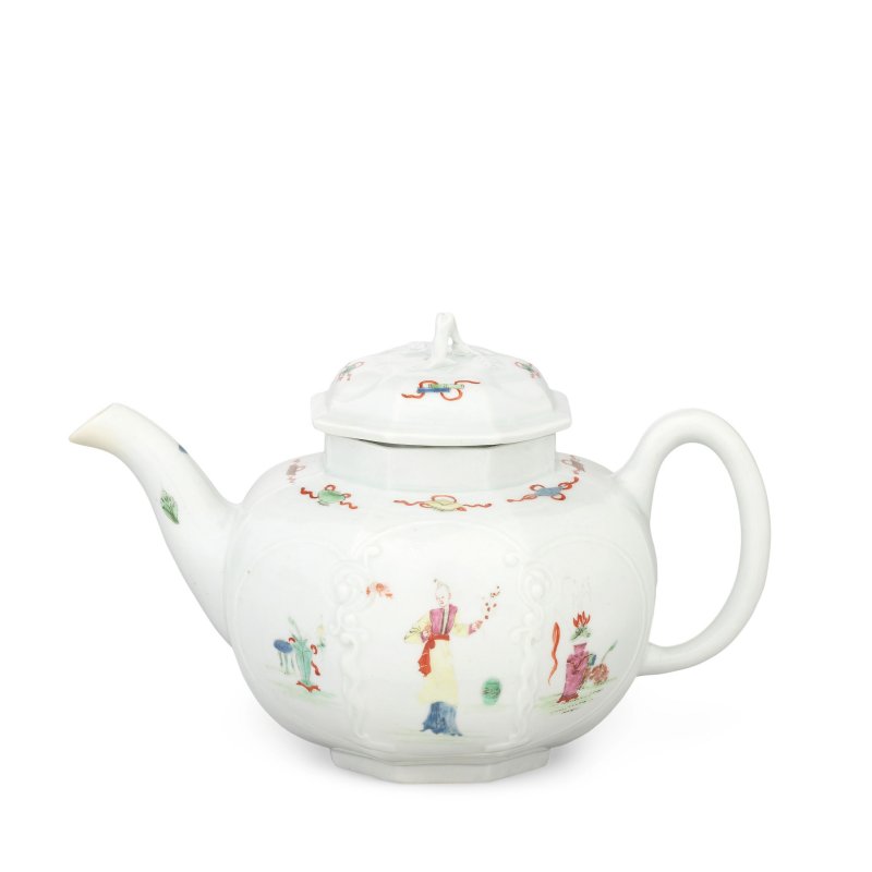 A rare Worcester teapot and cover, circa 1753-54