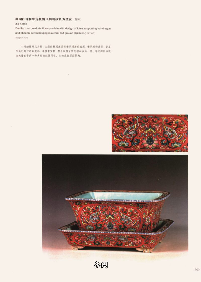 清乾隆  珊瑚红地洋彩夔凤纹长方倭角水仙盆（一对） - 图3
