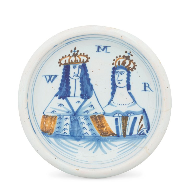 A London delftware Royal portrait plate, circa 1689-94