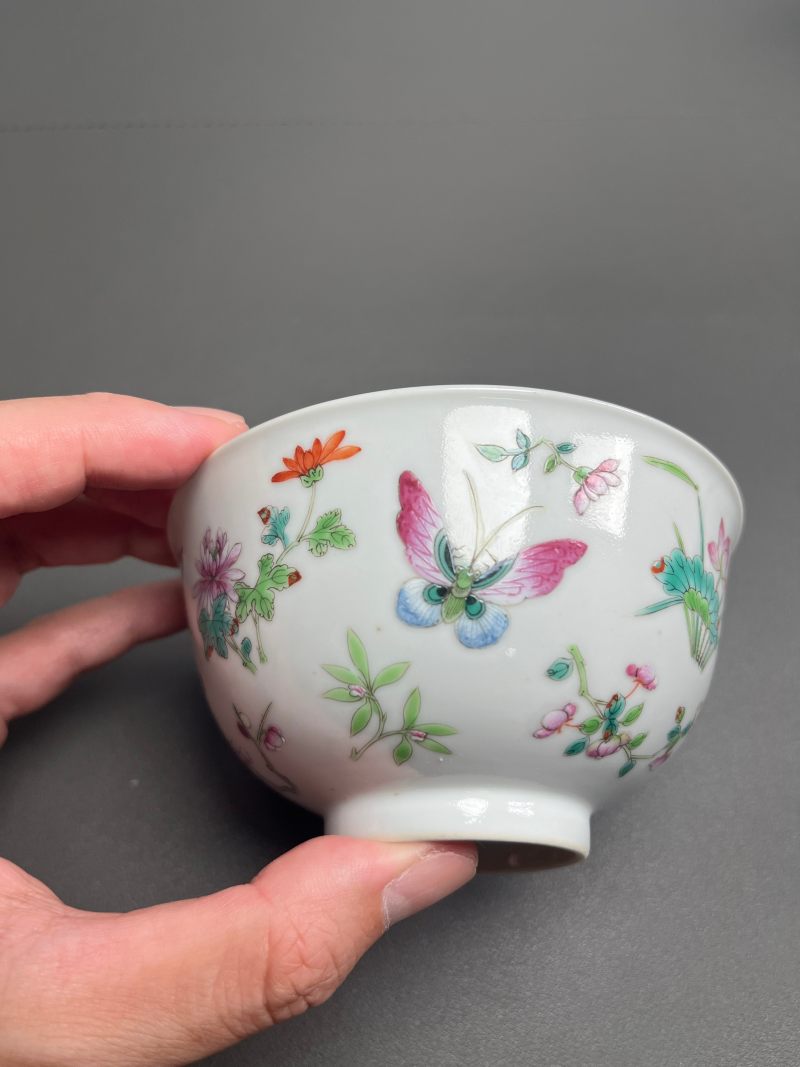 清道光  粉彩百蝶花卉纹碗 - 图5