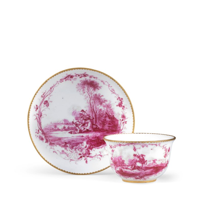 A rare Sèvres teabowl and saucer, circa 1766