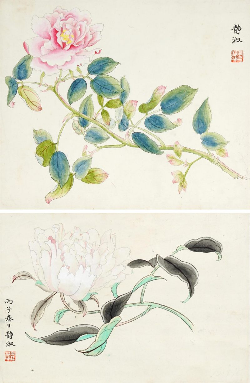    潘靜淑 花卉兩幅