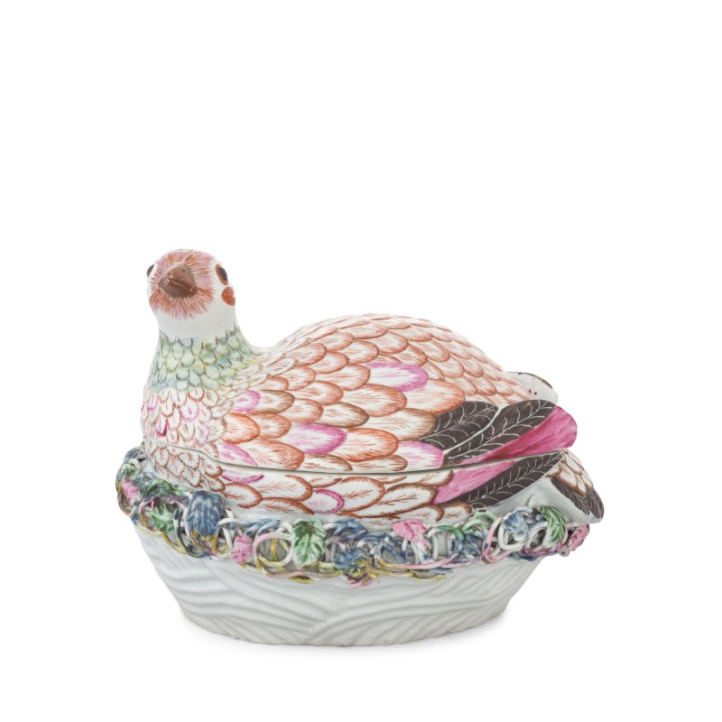 A large Worcester partridge tureen and cover, circa 1754-56