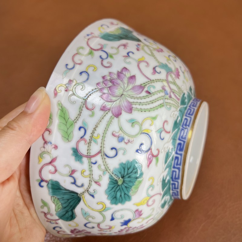 清光绪 内青花外粉彩本固枝荣纹碗 - 图30