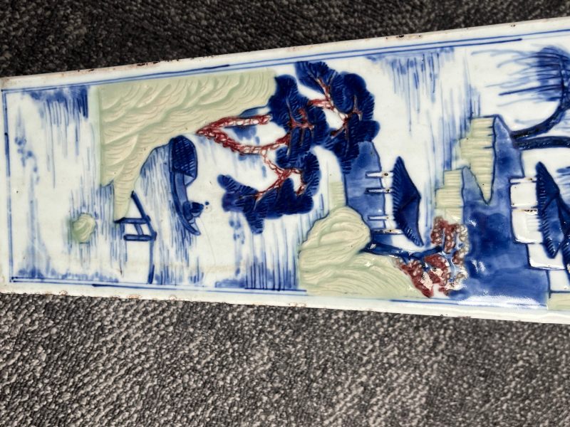 清康熙  釉下三彩山水人物亭台楼阁图四方瓶（税） - 图24